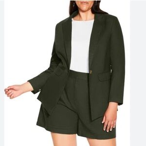 City Chic Olive Green Sicilian Linen-Blend Blazer Plus Size 14